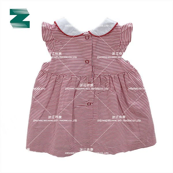 Sukienka Dla Dzieci Z Kontrastowym Kołnierzykiem Z Barwionej Przędzy Bawełnianej Popeliny